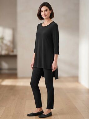 Frank Lyman Black High-Low Tunic Top – Size 8 – Side Slit Hem – Made in Canada